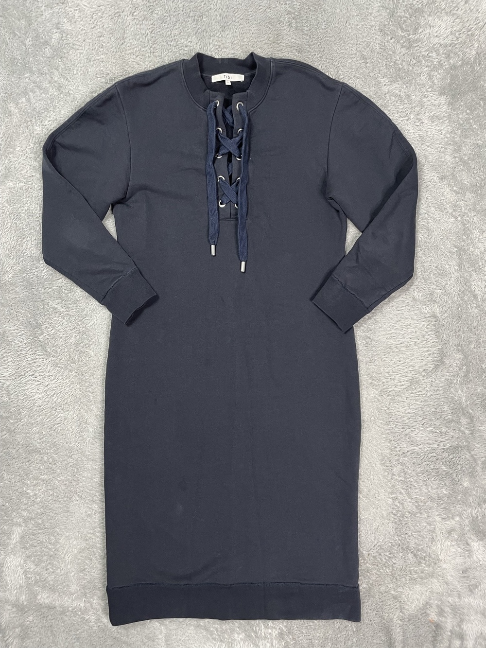 Tibi Sweater Dress Womens S Blue Lace Up Front Long Sleeve Knit